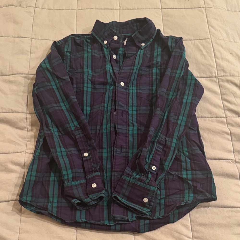 Boys Plaid Button-Down Shirt - Blue and Green